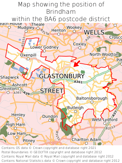 Map showing location of Brindham within BA6
