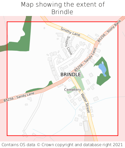 Map showing extent of Brindle as bounding box