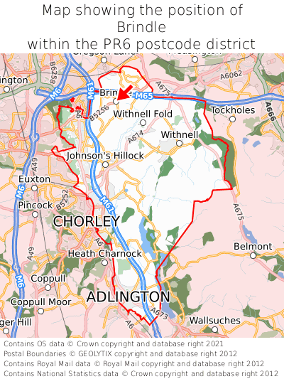 Map showing location of Brindle within PR6