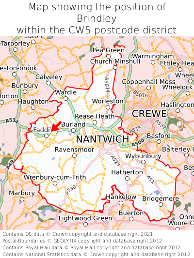 Map showing location of Brindley within CW5
