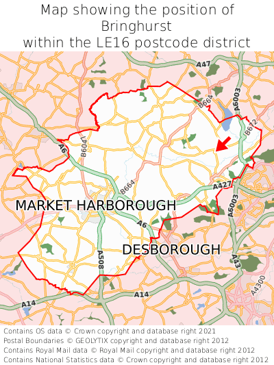 Map showing location of Bringhurst within LE16