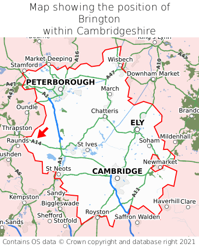 Map showing location of Brington within Cambridgeshire