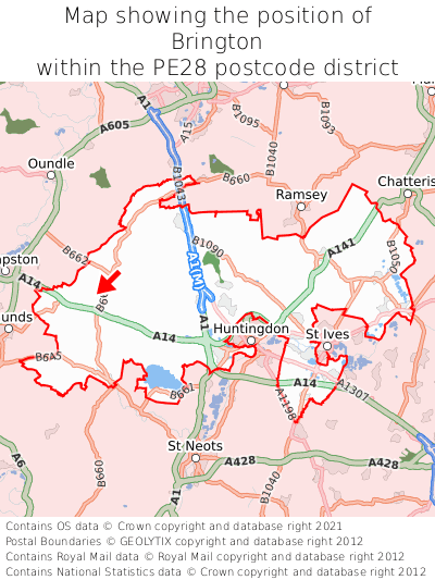 Map showing location of Brington within PE28