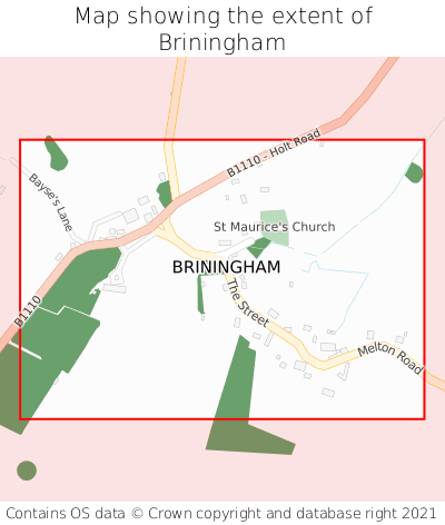 Map showing extent of Briningham as bounding box