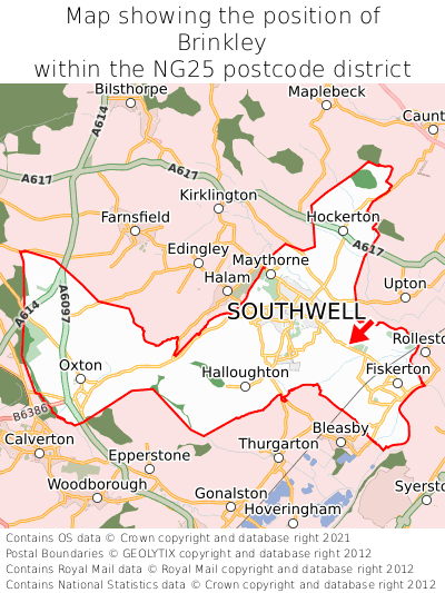 Map showing location of Brinkley within NG25