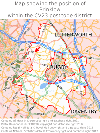 Map showing location of Brinklow within CV23