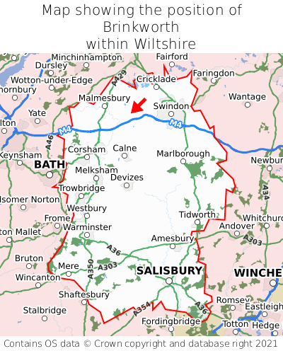 Map showing location of Brinkworth within Wiltshire