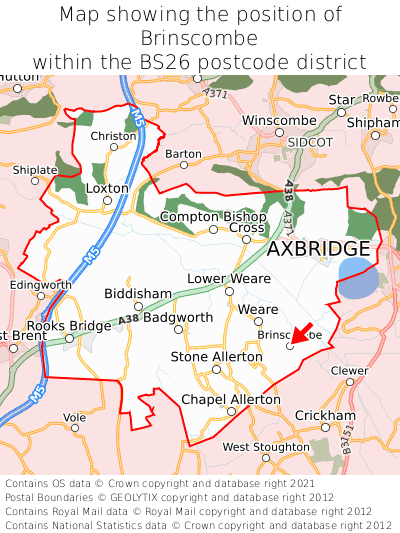 Map showing location of Brinscombe within BS26