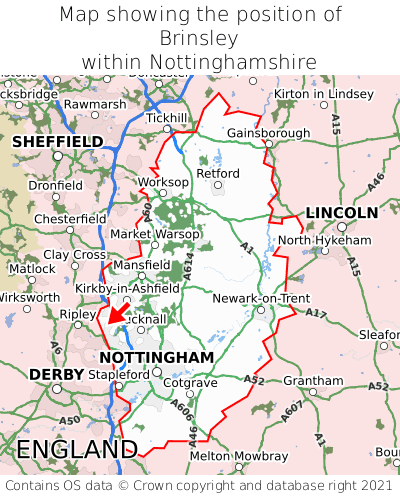 Map showing location of Brinsley within Nottinghamshire
