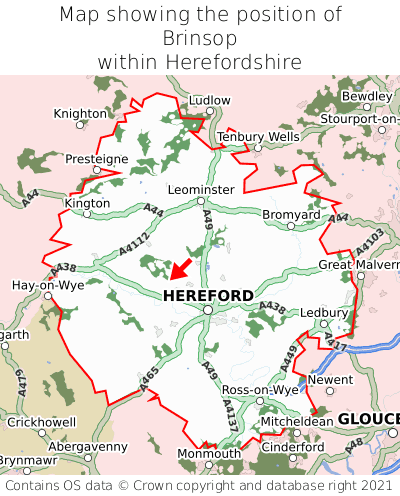 Map showing location of Brinsop within Herefordshire