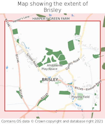 Map showing extent of Brisley as bounding box