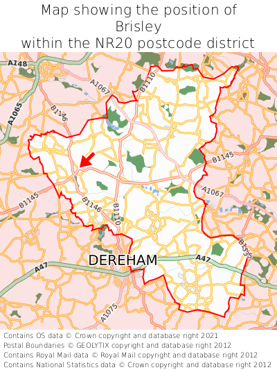 Map showing location of Brisley within NR20