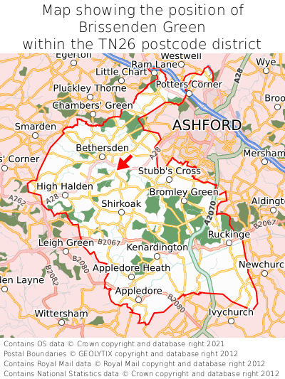 Map showing location of Brissenden Green within TN26