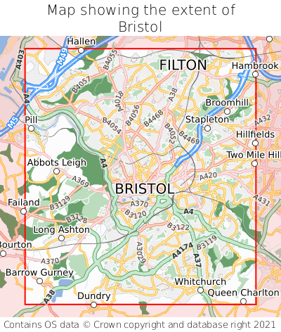 Map showing extent of Bristol as bounding box
