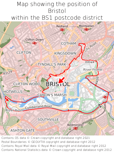 Map showing location of Bristol within BS1