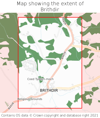 Map showing extent of Brithdir as bounding box