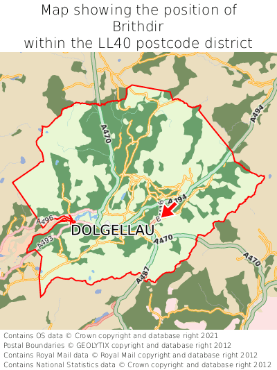 Map showing location of Brithdir within LL40