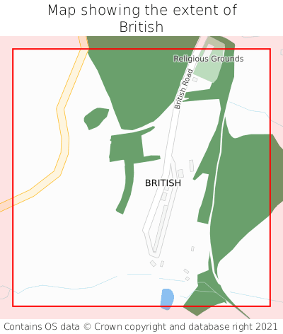 Map showing extent of British as bounding box