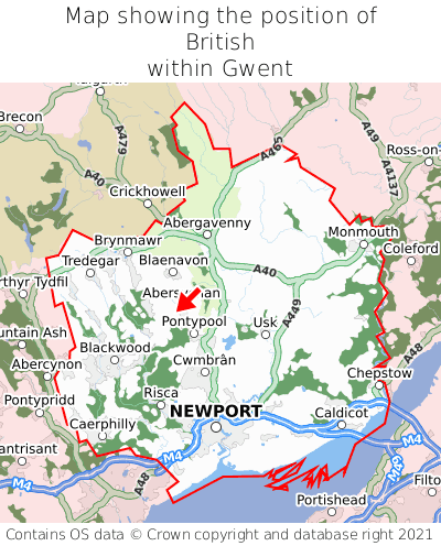 Map showing location of British within Gwent