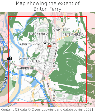 Map showing extent of Briton Ferry as bounding box