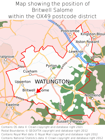 Map showing location of Britwell Salome within OX49