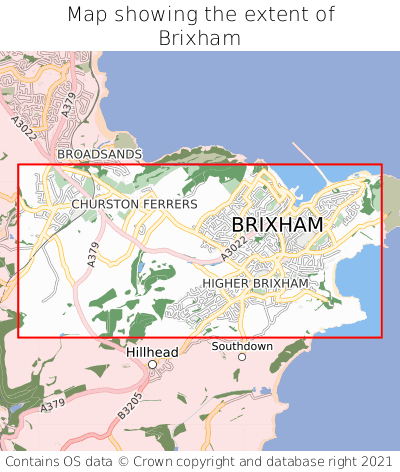 Map showing extent of Brixham as bounding box