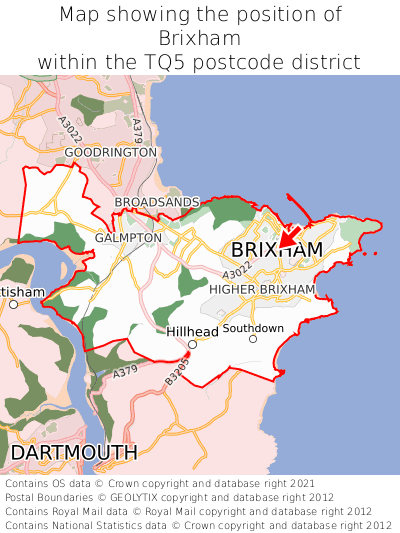 Map showing location of Brixham within TQ5