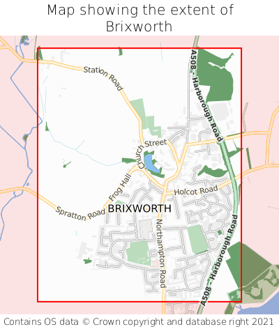 Map showing extent of Brixworth as bounding box