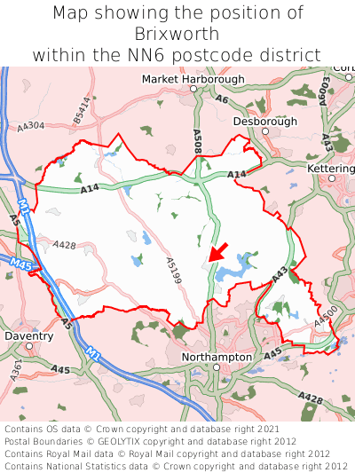 Map showing location of Brixworth within NN6