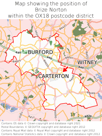 Map showing location of Brize Norton within OX18