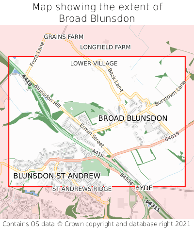 Map showing extent of Broad Blunsdon as bounding box