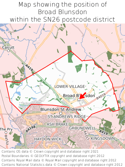 Map showing location of Broad Blunsdon within SN26