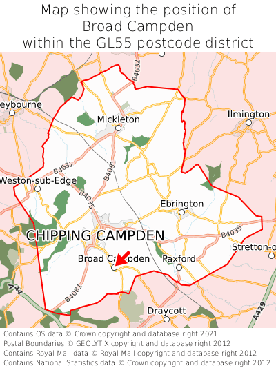 Map showing location of Broad Campden within GL55