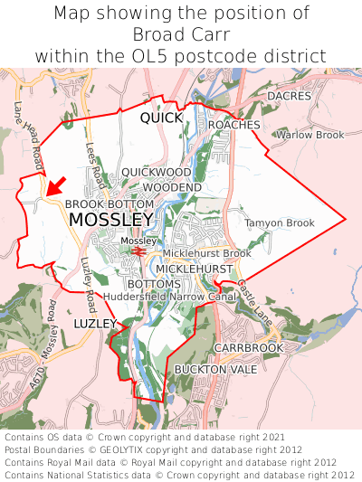 Map showing location of Broad Carr within OL5
