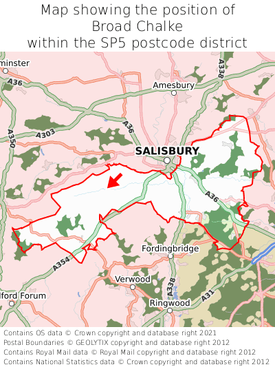 Map showing location of Broad Chalke within SP5