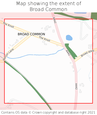 Map showing extent of Broad Common as bounding box