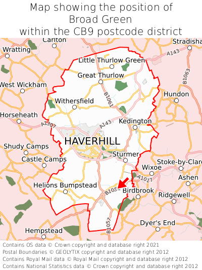 Map showing location of Broad Green within CB9