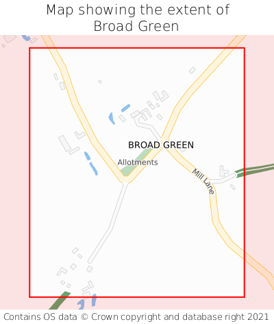 Map showing extent of Broad Green as bounding box