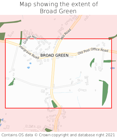 Map showing extent of Broad Green as bounding box