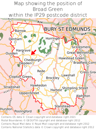 Map showing location of Broad Green within IP29