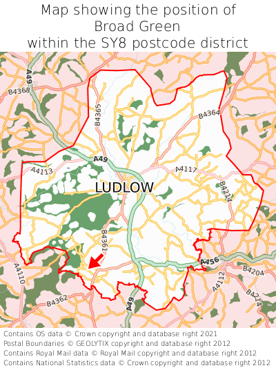 Map showing location of Broad Green within SY8