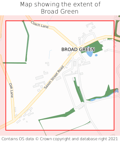 Map showing extent of Broad Green as bounding box