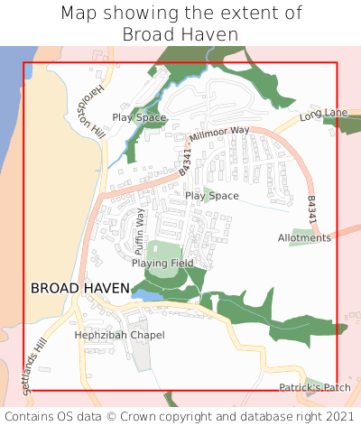 Map showing extent of Broad Haven as bounding box