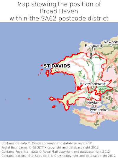 Map showing location of Broad Haven within SA62