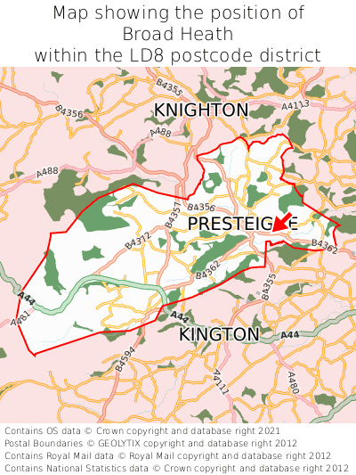Map showing location of Broad Heath within LD8