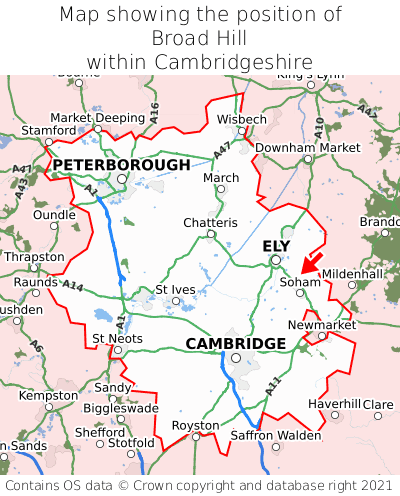 Map showing location of Broad Hill within Cambridgeshire