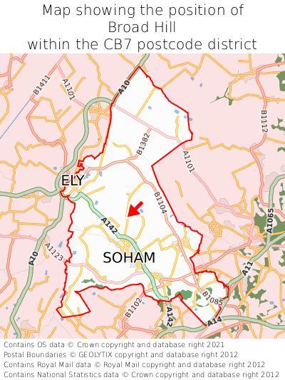 Map showing location of Broad Hill within CB7