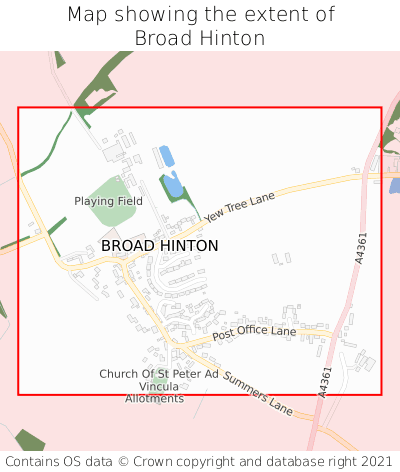 Map showing extent of Broad Hinton as bounding box