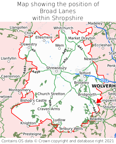 Map showing location of Broad Lanes within Shropshire