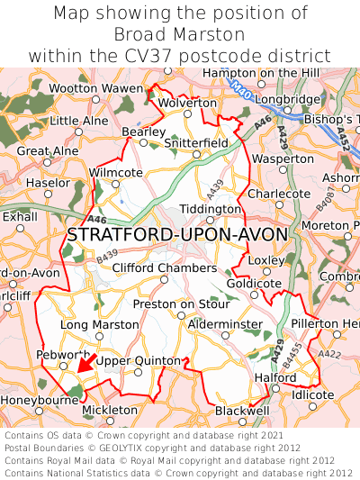 Map showing location of Broad Marston within CV37